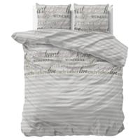 Dekbedovertrek Violet - Tweepersoons (200x200 cm) - Wit Polyester-katoen - Dessin: Strepen, Tekst - Sleeptime Elegance - Dekbed-Discounter.nl