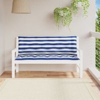 Tuinbankkussens 2 st gestreept 150x50x7 cm stof wit en blauw