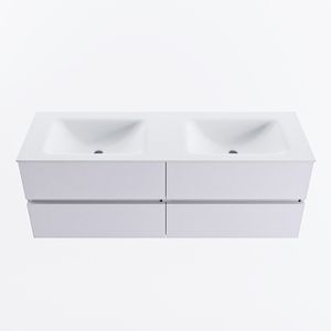 MONDIAZ VICA 140cm badmeubel onderkast Cale 4 lades. Wastafel CLOUD dubbel 2 kraangaten, kleur Talc.
