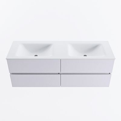 MONDIAZ VICA 140cm badmeubel onderkast Cale 4 lades. Wastafel CLOUD dubbel 2 kraangaten, kleur Talc.