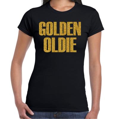 Verkleed T-shirt dames - golden oldie -? zwart - glitter goud - themafeest fout/goud/stout