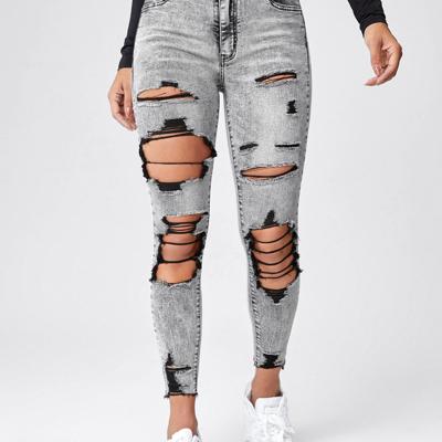 Bon&Bon Women's High Waist Skinny Jeans - Ripped Light Grey Denim Light Grey / S