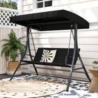 Hollywoodschaukel 3-zits Tuinschommel met Zonnescherm & Rieten Rugleuning & Metalen Frame Buiten Schommelbank tot 450 kg Belastbaar