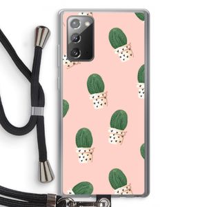 Cactusprint roze: Samsung Galaxy Note 20 / Note 20 5G Transparant Hoesje met koord