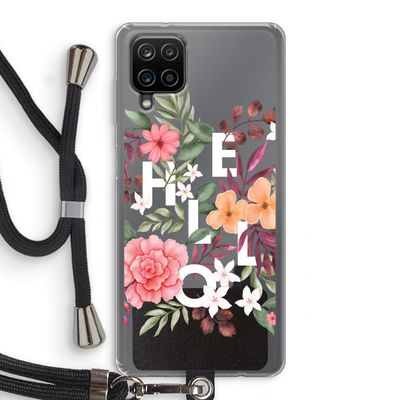 Hello in flowers: Samsung Galaxy A12 Transparant Hoesje met koord