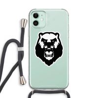 Angry Bear (white): iPhone 11 Transparant Hoesje met koord Angry Bear (white): iPhone 11 Transparant Hoesje met koord