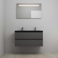 On-Line Badkamermeubelset - 100 cm - Voorgemonteerd - Ladestructuur - Acryl Wastafel - 2 Kraangaten - Spiegel met LED-Verlichting - Mat Antraciet