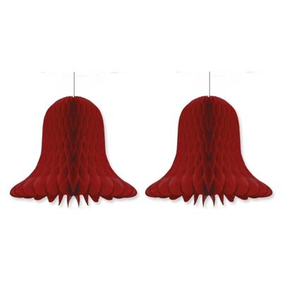 3x Kerstversiering bordeaux rode kerstklokken lampionnen 20 cm