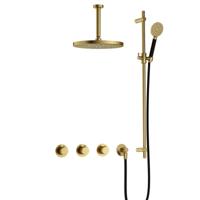 Hotbath Cobber - CB7067 - Inbouw Regendoucheset - Geborsteld Messing PVD - 2 Stopkranen - Thermostatisch - Plafondbuis 15 cm - Hoofddouche 300 mm - Ronde Handdouche 3 Standen - met M106 - Waterbesparend - V02