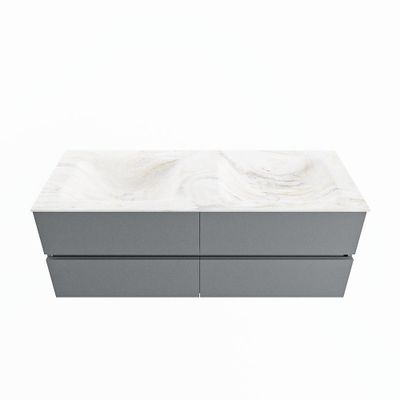 MONDIAZ VICA-DLUX 130cm badmeubel onderkast Plata 4 lades. Inbouw wastafel CLOUD dubbel 2 kraangaten, kleur Ostra.