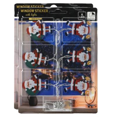 Raamstickers lichtsnoer kerstmannen - 2x - LED lampjes - op batterij Raamstickers lichtsnoer kerstmannen - 2x - LED lampjes - op batterij