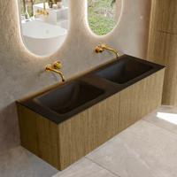 Badmeubel Mondiaz Kurve | 130 cm cm | Meubelkleur Dusk | Wastafelkleur Urban | Solid surface | Wasbak beiden zijden spoelbak | Zonder kraangat(en)