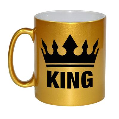 King koffiemok - cadeau beker - goud - voor een koning - 300 ml - keramiek - gouden bekers