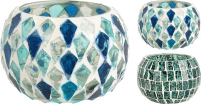 Home & Styling Theelichthouder blauw mozaïek 9x9x6cm