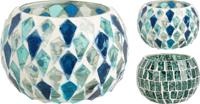 Home & Styling Theelichthouder blauw mozaïek 9x9x6cm