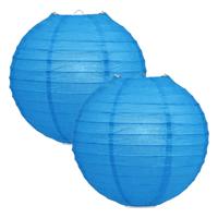 Luxe bol feest lampion - 2x - blauw - dia 25 cm - papier