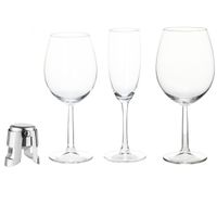 Wijnglazen set 18-delig incl. RVS champagnefles stopper/afsluiter