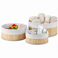Bambou & Co opbergmanden - rond - 3x stuks - met stof - bruin - ladekast organizer