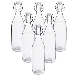 Beugelfles/weckfles set van 6x - transparant - 1 liter - 32 cm - karaf - waterfles met beugeldop