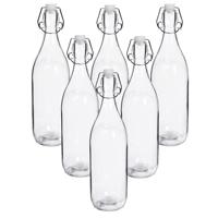 Beugelfles/weckfles set van 6x - transparant - 1 liter - 32 cm - karaf - waterfles met beugeldop