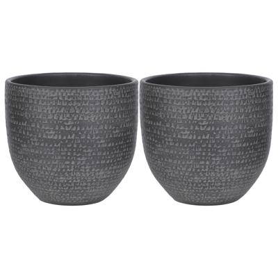 Mica decorations plantenpot/bloempot - 2x - terracotta - zwart/grijs flakes relief- d20/h18 cm