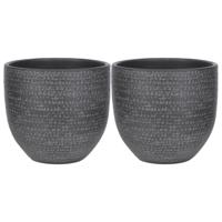 Mica decorations plantenpot/bloempot - 2x - terracotta - zwart/grijs flakes relief- d20/h18 cm