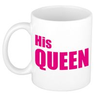 His queen cadeau mok / beker wit met roze blokletters 300 ml   -