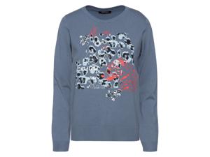 esmara Dames fijn breisel-pullover, casual gesneden, met print (M (40/42), Blauw)