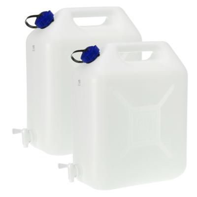 Jerrycan voor water - 2x - 20 liter - Kunststof - met kraantje en dop - Water halen - camping