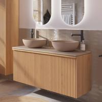 Ben Linea voorgemonteerd badmeubel incl. beige betonnen waskommen 120cm eiken naturel/beige beton