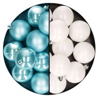 Kerstballen 24x stuks - mix winter wit en ijsblauw - 6 cm - kunststof - Kerstbal - thumbnail