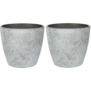 Ter Steege Bloempot/plantenpot - 2x - buiten - betongrijs - D19/H15 cm - Plantenpotten