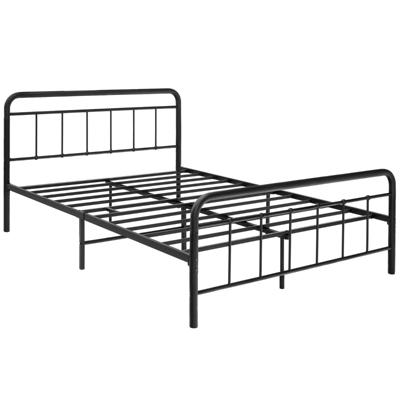Metalen Platform Bed Modern Bedframe met Hoofdbord & Voetbord Zware Stalen Latten Ondersteunen Matrasstichting Zwart 208x164x102cm