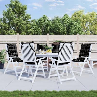 VidaXL Stoelkussens 6 st hoge rug ruitpatroon oxford stof zwart