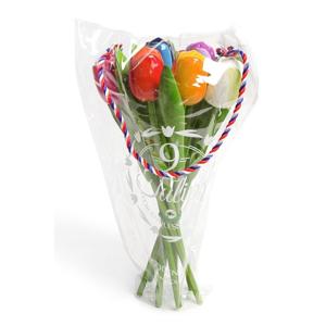 Houten tulpen decoratie boeket - 34 cm - Gekleurde tulp bloemen boeket - Hollandse tulpen