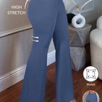 Camel Low Waist Flare Leg Skinny Suit Pants - Elegant Knit Trousers Blue / S