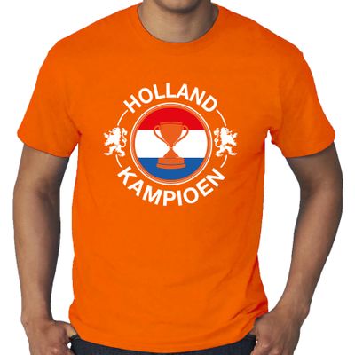 Grote maten oranje t-shirt Holland / Nederland supporter Holland kampioen met beker EK/WK voor heren
