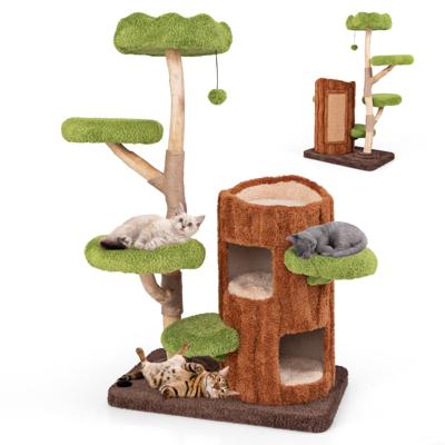 Kattenboom met Meerdere Niveaus Kattentoren met Twee Niveaus Krabpalen van Sisal Bovenste Zitstok Ronde Platforms Hangend Speeltje