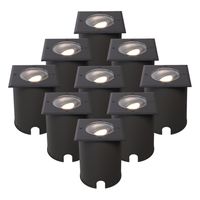 Set van 9 Cody LED Grondspots Zwart - GU10 4,5 Watt 345 lumen dimbaar - 4000K neutraal wit - Kantelbaar - Overrijdbaar - Vierkant - IP67 waterdicht Gr