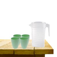 Set van 1x waterkan 1 liter met 4x drinkbekers kunststof groen - Schenkkannen - thumbnail