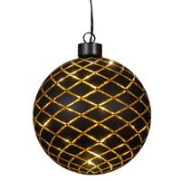 Verlichte kerstbal - goud?- D12 cm?- Diamant patroon - 10 LED lampjes - warm-wit Verlichte kerstbal - goud?- D12 cm?- Diamant patroon - 10 LED lampjes - warm-wit
