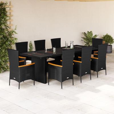 9-delige Tuinset poly rattan zwart
