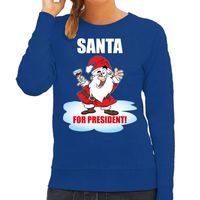 Santa for president Kerst sweater / foute Kersttrui blauw voor dames - thumbnail