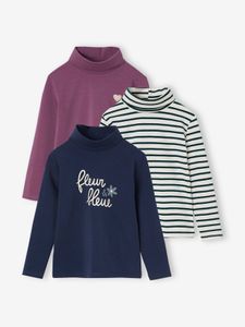 Set van 3  t-shirts met rolkraag voor meisjes nachtblauw