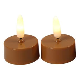 Countryfield LED theelichtjes/waxinelichtjes - 2x st - cognac bruin - met timer - warm wit