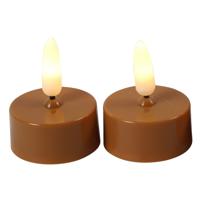 Countryfield LED theelichtjes/waxinelichtjes - 2x st - cognac bruin - met timer - warm wit - thumbnail