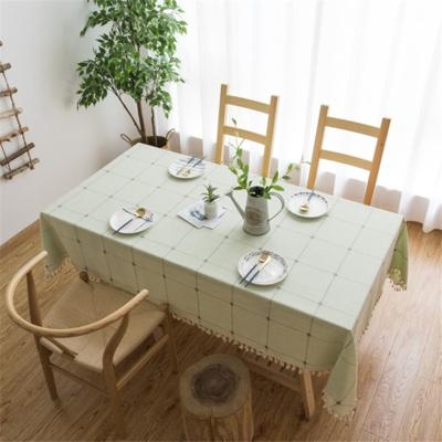 Vierkante Lattice geborduurd tafelkleed pure kleur katoen linnen kwast rechthoekige koffietafel mat grootte: 140x220cm (groen)