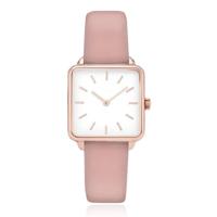 LGT JWLS Dameshorloge &apos;Square&apos; - Roze Lederen Band, Wit Uurwerk, Rose Gouden Kast