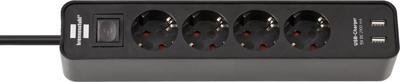Brennenstuhl Ecolor Stekkerdoos 4-voudig met Schakelaar en 2 USB-Laadbus 1,5m H05VV-F 3G1,5 - 1153240006