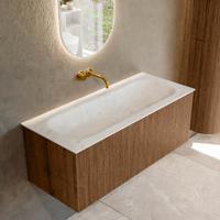 Badmeubel Mondiaz Kurve-Dlux | 110 cm | Meubelkleur Walnut | Wastafelkleur Opalo | Solid surface | Midden spoelbak | Zonder kraangat(en)